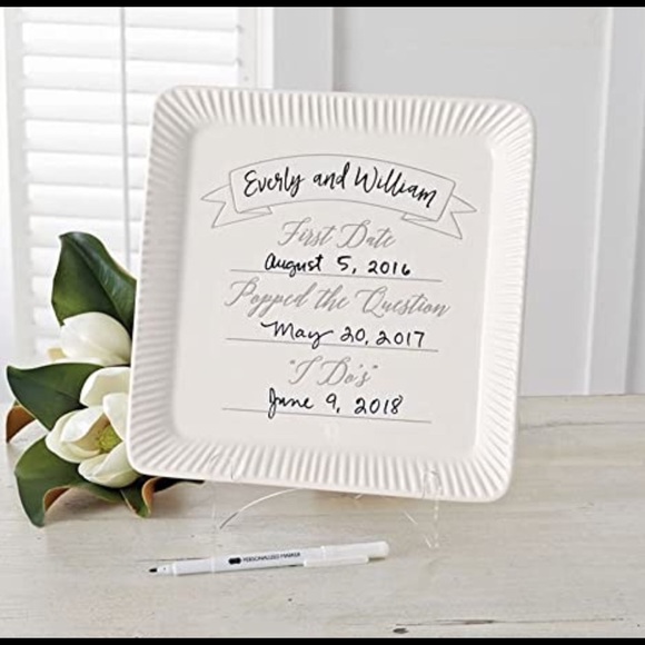 Mud Pie Personalized Wedding Plate ~ 11” Square - Picture 1 of 8